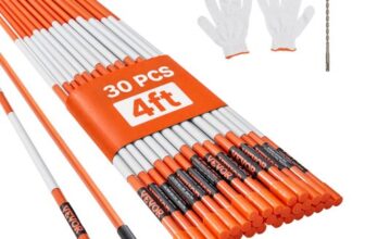 VEVOR Einfahrtsmarkierungen, 30 Stk. 121,92 cm, 1,02 cm Durchmesser, orangefarbene Glasfaserstangen, Schneepfähle mit reflektierendem Band, 30,48 cm Stahlbohrer und Schutzhandschuhe für Parkplätze, Ge