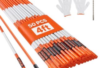 VEVOR Einfahrtsmarkierungen, 50 Stk. 121,92 cm, 1,02 cm Durchmesser, orangefarbene Glasfaserstangen, Schneepfähle mit reflektierendem Band, 30,48 cm Stahlbohrer und Schutzhandschuhe für Parkplätze, Ge