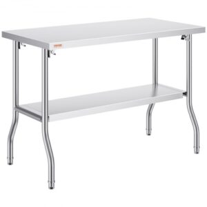 VEVOR Arbeitstisch Küche, 1220 x 610 x 850 mm Arbeitstisch Gastro 2-lagiger Zubereitungstisch Edelstahl Gastro Tisch, Essenszubereitung Gewerbe Küchentisch Lebensmittel Küchentisch Edelstahltisch
