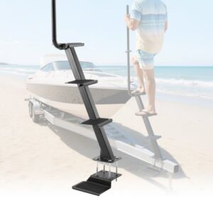 VEVOR Bootsanhänger-Stufe 4-stufig, Kohlenstoffstahl-Bootsanhängertreppe mit Griff & Rutschfester Oberfläche & 70°-Installationsneigungswinkel, Paasend für 3×3/3×5/4×4 Zoll Rahmen, Bodenmontage