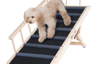 VEVOR Hunderampe 1,2m lang Hundetreppe mit 7 Querstangen Hundeautorampe aus Kiefernholz Gummi Hundeeinstiegshilfe 6-stufige Höheneinstellungen Tierrampe ca. 113kg Tragfähigkeit für große kleine Hunde