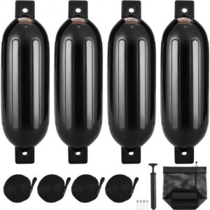 VEVOR Fender-Set 4 Aufblasbare Fenders 16,51 x 58,42 cm Bootsfender, Horizontale oder vertikale Montage, Stegfender Langfender mit 4 Nadeln & Seilen & AufbewahrungstascheHitzebeständig, UV-geschützt
