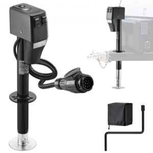 VEVOR Elektrischer Anhängerheber 2268 kg, Elektro Stützfuß 230-686mm Hub, Wohnmobil-Anhängerstütze mit Kurbel, Schutzabdeckung & LED für Wohnwagen, Wohnmobile & Camper, 12 V DC mit Kabelbaum