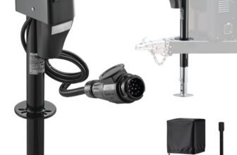 VEVOR Elektrischer Anhängerheber 2268 kg, Elektro Stützfuß 230-686mm Hub, Wohnmobil-Anhängerstütze mit Kurbel, Schutzabdeckung & LED für Wohnwagen, Wohnmobile & Camper, 12 V DC mit Kabelbaum