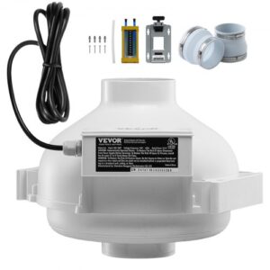 VEVOR 98-114 mm Radon-Lüfter-Installationskit, 190 CFM Radon-Minderungs-Lüftersystem-Kit mit 2 Kupplungen, Druckanzeige, Inline-Kanalventilator-Abluftventilator für Belüftung im Innen- & Außenbereich