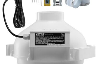 VEVOR 98-114 mm Radon-Lüfter-Installationskit, 190 CFM Radon-Minderungs-Lüftersystem-Kit mit 2 Kupplungen, Druckanzeige, Inline-Kanalventilator-Abluftventilator für Belüftung im Innen- & Außenbereich