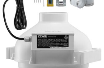 VEVOR 98-89mm Radon-Lüfter-Installationskit, 260CFM Radon-Minderungs-Lüftersystem-Kit mit 2 Kupplungen, Druckanzeige, Inline-Kanalventilator-Abluftventilator für die Belüftung im Innen- & Außenbereich