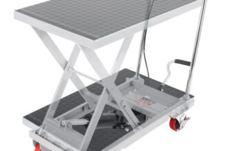 VEVOR Scherenhubtisch hydraulisch 230 kg Tragfähigkeit Hubtischwagen 220-720 mm Hubbereich Hubtisch Werkstatt 700 x 450 mm Plattform Scherenhubwagen Einzelschere Grau Fabriken Lagerhäuser Supermärkte