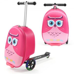 VEVOR Scooter Koffer, 20 L Fassungsvermögen, Reisekoffer mit Flash-PU-Rädern, TPR-Anti-Rutsch-Griff, max. Gewichtskapazität 50 kg, Kinderkoffer Handgepäck, für Kinder ab 5 Jahren, Pink