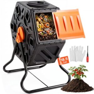 VEVOR Tumbling-Komposterbin Komposter Tumbler 70 L, Trommelkomposter 360° Drehbar Multifunktionaler Tumbling Komposter 605 x 510 x 730 mm, 20 kg Belastbarer Garten Kompostbehälter inkl. Handschuhe