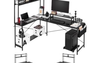 VEVOR Gaming Tisch L-Form 1,7 m, Gamertisch mit Monitorständer & Verschiebbarem CPU-Ständer, Ecktisch 68 kg Tragfähigkeit, Eckschreibtisch Computertisch, Arbeitsstation für Homeoffice