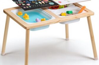 VEVOR Sensoriktisch für Kleinkinder Aktivitätstisch mit 3 faltbaren Aufbewahrungsbehältern & doppelseitiger Tafel, Sand- und Wassertisch Sensoriktisch für Kinder aus Holz zum Zeichnen Lernen Essen