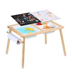 VEVOR Sensorischer Tisch Aktivitätstisch für Kinder mit 3 faltbaren Aufbewahrungsbehältern & Papierrollenhalter, Sand- und Wassertisch sensorischer Zeichentisch aus Holz, Geschenke für Kinder