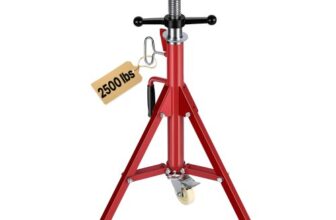 VEVOR Rohrständer 400 kg Kapazität, Rohrstütze mit 2-Kugel-Transfer V-Kopf, Rohrbock höhenverstellbar 20-37 Zoll Höhe, einklappbarer Rohrständer für Gewindeschneidmaschinen Walznuten