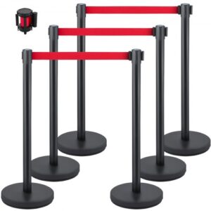 VEVOR Personenleitsystem 6 Ständer, 90 cm Gesamthöhe Absperrung mit Vierwegadapter, Abgrenzungsständer, Absperrständer mit 2 M Länge Gürtel für Airport Flughafen, Ständer aus Stahl Eisen, Schwarz