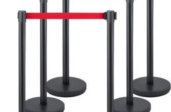 VEVOR Personenleitsystem 6 Ständer, 90 cm Gesamthöhe Absperrung mit Vierwegadapter, Abgrenzungsständer, Absperrständer mit 2 M Länge Gürtel für Airport Flughafen, Ständer aus Stahl Eisen, Schwarz