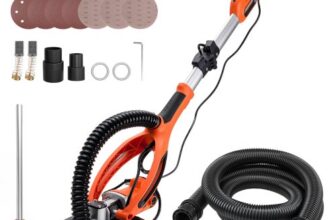 VEVOR Trockenbauschleifer 850 W, Deckenschleifer mit 255 mm Schleifteller, Langhalsschleifer mit 800-1700 U/min Drehzahl, Doppelwandiger LED, Ausziehbarem Griff, 15 Schleifscheiben, Staubschlauch