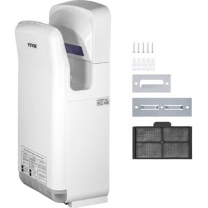 VEVOR Händetrockner 2000W Kommerzieller elektrischer Händetrockner HEPA-Filter Wandhandtrockner Kohlebürstenmotor Händeföhn Weiß Luftgeschwindigkeit 100m/s ideal für Flughäfen Büros Einkaufszentren