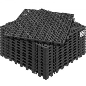 VEVOR Ineinandergreifende Fliesen 12 Stk. Bodenfliesen, Drainagematte, Duschmatte 30 x 30 cm Außenbereich Quadratische Antirutschmatte Terrasse PVC Bodenmatten Badezimmer, Toilette Schwarz