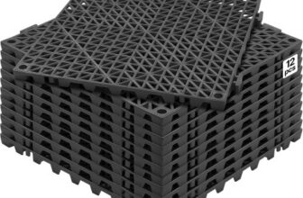 VEVOR Ineinandergreifende Fliesen 12 Stk. Bodenfliesen, Drainagematte, Duschmatte 30 x 30 cm Außenbereich Quadratische Antirutschmatte Terrasse PVC Bodenmatten Badezimmer, Toilette Schwarz