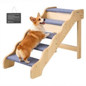VEVOR Hundetreppe 910x430x630 mm, 5-stufige Hautiertreppe, Holztreppe geeignet für kleine, mittlere, große, ältere Haustiere sowie Welpen bis 68 kg, Hundeleiter für Betten, Sofas & Autos