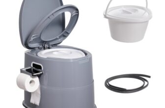VEVOR 5 L Campingtoilette mit Toilettenpapier- und Handyhalter, Tragbare Campingtoilette 500 x 467 x 400 mm Reisetoilette Nottoilette Weiße Toiletten 136,1 kg Gewichtstragfähigkeit Wohnmobiltoilette