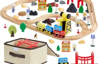 VEVOR Holzeisenbahn Set 70-tlg., Eisenbahn-Spielzeug für Kinder ab 3 Jahren, Baustellen-Kran-Zugspielzeug, kompatibel mit gängigen Marken, Weihnachts- & Geburtstagsgeschenk für Kleinkinder