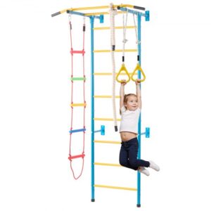 VEVOR Sprossenwand Turnwand Klettergerüst für Kinder (ab 3 Jahren), 5-in-1-Set mit schwedischer Leiter aus Karbonstahl, Klimmzugstange & Strickleiter & Turnringen 100 kg belastbar mehrfarbig