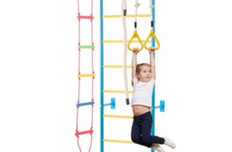 VEVOR Sprossenwand Turnwand Klettergerüst für Kinder (ab 3 Jahren), 5-in-1-Set mit schwedischer Leiter aus Karbonstahl, Klimmzugstange & Strickleiter & Turnringen 100 kg belastbar mehrfarbig