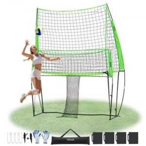 VEVOR Volleyball Trainingsnetz stufenlos höhenverstellbare Übungsausrüstung mit Ballrücklauf, 2,44 x 3,35 m tragbare Netzstation, einfache Einrichtung für den Innen- und Außenbereich im Garten