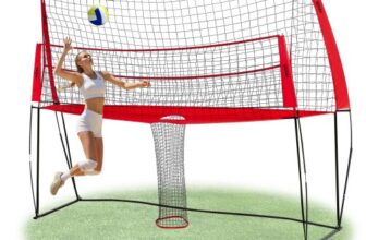 VEVOR 2 in 1 Volleyball Trainingsnetz stufenlos höhenverstellbare Übungsausrüstung (1,98-2,04 m) mit Ballrücklauf, tragbare Netzstation, einfache Einrichtung für den Innen- und Außenbereich