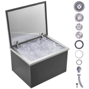 VEVOR Drop-in-Eisbox, 44,24 L Edelstahl-Eiskühler, 507 x 407 x 333 mm Kommerzieller Eisbehälter mit Klappdeckel, Eingebaute Eisspeichertruhe, Abflussrohr und Ablassstopfen im Lieferumfang Enthalten