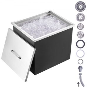 VEVOR Drop-in-Eisbox, 77,9 L Edelstahl-Eiskühler, 532 x 430 x 458 mm Kommerzieller Eisbehälter mit Abdeckung, Eingebaute Eisspeichertruhe, Abflussrohr und Ablassstopfen im Lieferumfang Enthalten