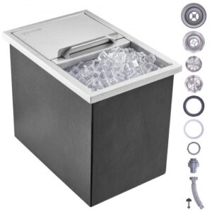 VEVOR 26,7 L Drop-in-Eisbox, 456 x 304 x 371 mm Edelstahl-Eiskühler, Kommerzieller Eisbehälter mit Schiebedeckel, Eingebaute Eisspeichertruhe, Abflussrohr & Ablassstopfen im Lieferumfang Enthalten