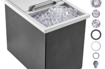 VEVOR 26,7 L Drop-in-Eisbox, 456 x 304 x 371 mm Edelstahl-Eiskühler, Kommerzieller Eisbehälter mit Schiebedeckel, Eingebaute Eisspeichertruhe, Abflussrohr & Ablassstopfen im Lieferumfang Enthalten