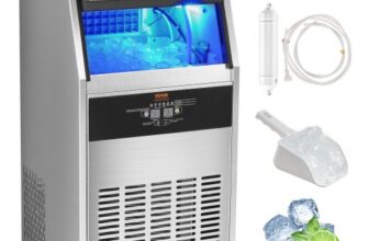 VEVOR Kommerzieller Eiswürfelbereiter Eismaschine 56 kg / 24 h, Leichte Würfeleismaschine 15 kg Eisspeicherkapazität 60 Stk. Eiswürfel, Edelstahl Eiswürfelbereiter inkl. Wasserfilter & Eisschaufel