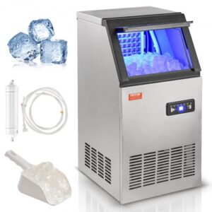 VEVOR Kommerzieller Eiswürfelbereiter Eismaschine 45 kg / 24 h, Leichte Würfeleismaschine 12,5 kg Eisspeicherkapazität 45 Stk. Eiswürfel, Edelstahl Eiswürfelbereiter inkl. Wasserfilter & Eisschaufel