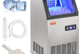 VEVOR Kommerzieller Eiswürfelbereiter Eismaschine 45 kg / 24 h, Leichte Würfeleismaschine 12,5 kg Eisspeicherkapazität 45 Stk. Eiswürfel, Edelstahl Eiswürfelbereiter inkl. Wasserfilter & Eisschaufel