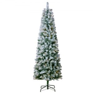 VEVOR Weihnachtsbaum, 0,53 x 1,98 m, beflockter Christbaum, Naturgetreuer Tannenbaum mit 250 weißen LED-Lichtern, 814 Zweigspitzen, Metallsockel für die Dekoration zu Hause, Partys & im Büro