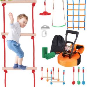 VEVOR Ninja Slackline Hindernisse Set 15,24 m Slacklines, 226,8 kg Tragkraft Ninja Hinderniskurs, Outdoor-Spielset-Ausrüstung, Hinterhofspielzeug-Trainingsausrüstungsset mit 10 Hindernissen