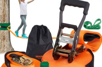 VEVOR Slackline Hindernisse Set 2 x 18,3 m Slacklines 2 x 1,5 m Baumschutz, 226,8 kg Tragkraft Ninja Hinderniskurs, Outdoor-Spielset-Ausrüstung, Hinterhofspielzeug-Trainingsausrüstungsset Orange