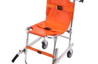 VEVOR EMS-Treppenstuhl 159kg Tragfähigkeit faltbarer Notfall-Treppensteigrollstuhl aus Alu mit 2 Rädern tragbarer Treppenlift Krankenwagen Feuerwehrmann Evakuierung für ältere Menschen und Behinderte