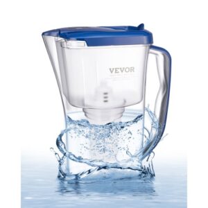 VEVOR Wasserfilter Kanne Wasserfilterkrug 9 Tassen Wasserfilterspender, kühlschrankfreundliches Wasserfiltersystem, kein BPA, hält 3 Monate / 150 L, reduziert Kalk Blei Chlor Gerüche