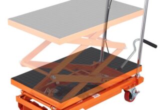 VEVOR TFD15 Hydraulischer Hubwagen Tischwagen, 330 Pfund Kapazität, 127 cm, mit 4 Rädern und rutschfestem Pad, für Materialhandhabung und Transport, Orange