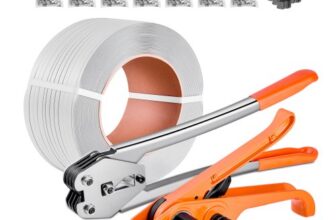 VEVOR Umreifungsset, Hochleistungs-Umreifungsgerät mit 975 m PP-Band, 1000 Metallplomben, 50 Eckenschützern, Kunststoff-Palettenverpackungsset für Lager/Versand/Umzug