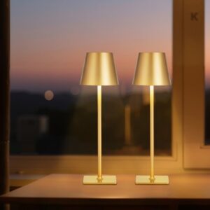 VEVOR kabellose Tischlampe Tischleuchte (2 Stk.) mit 5200 mAh eingebauter wiederaufladbarer Akku, 3-farbiges stufenloses Dimmen, 3000-6500 K Farbtemperatur, Schreibtischleuchte Gold