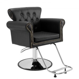 VEVOR Friseurstuhl 150 kg Gewichtskapazität Friseursessel aus Schwamm PU Holzplatte Eisen Bedienungsstuhl höhenverstellbar Barbersessel 360° drehbar Barberstuhl Friseureinrichtung 98 x 77 x 90,5 cm