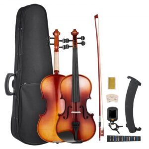 VEVOR Violine 4/4, 584,2 mm Armlänge, Geigenset mit Hartschalenkoffer, Kolophonium, Bogen, Schulterstütze, Steg, zusätzlichen Saiten, professionelles Massivholzinstrument (glänzend braun)