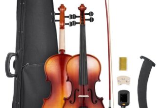 VEVOR Violine 4/4, 584,2 mm Armlänge, Geigenset mit Hartschalenkoffer, Kolophonium, Bogen, Schulterstütze, Steg, zusätzlichen Saiten, professionelles Massivholzinstrument (glänzend braun)