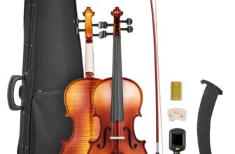 VEVOR Violine 4/4, 584,2 mm Armlänge, Geigenset mit Hartschalenkoffer, Kolophonium, Bogen, Schulterstütze, Steg, zusätzlichen Saiten, Massivholzinstrument (glänzend braun gemustert)